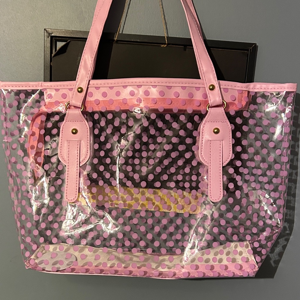 Pink Polka Dot Transparent Tote Bag